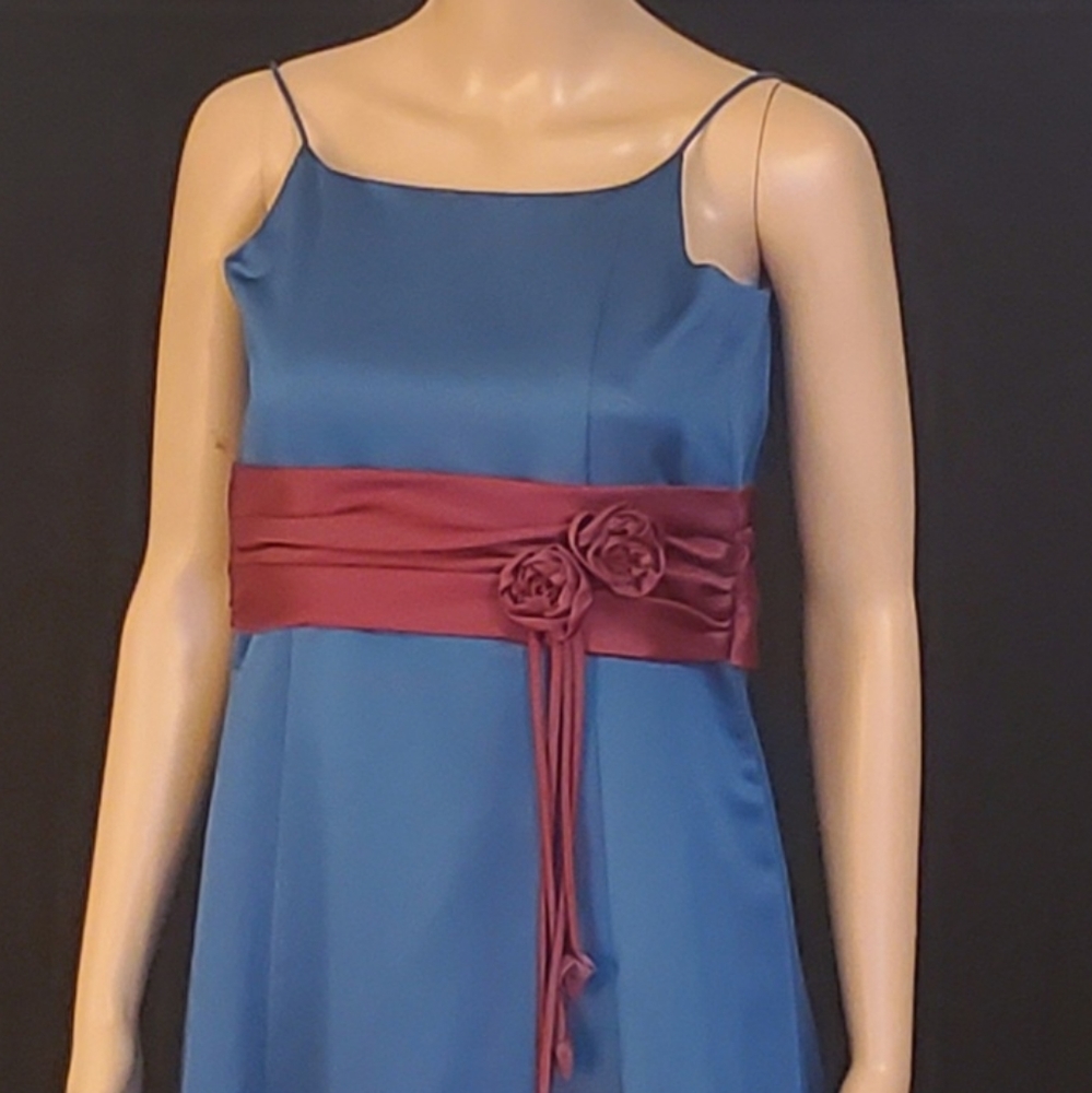 Girls Satin Dress Teal and Wine